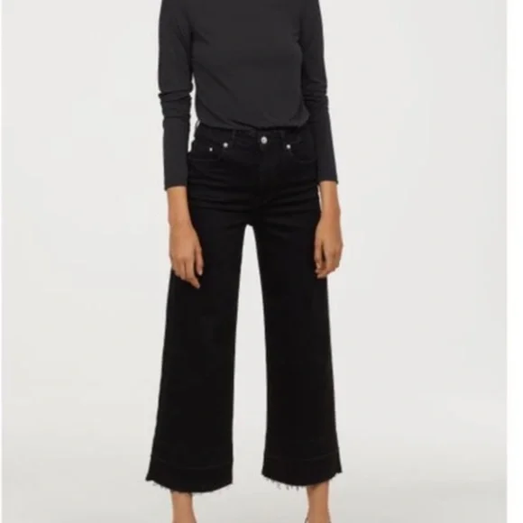 H&M Jeans Hm High Waist Wide Leg Culotte Cropped Frayed Hem